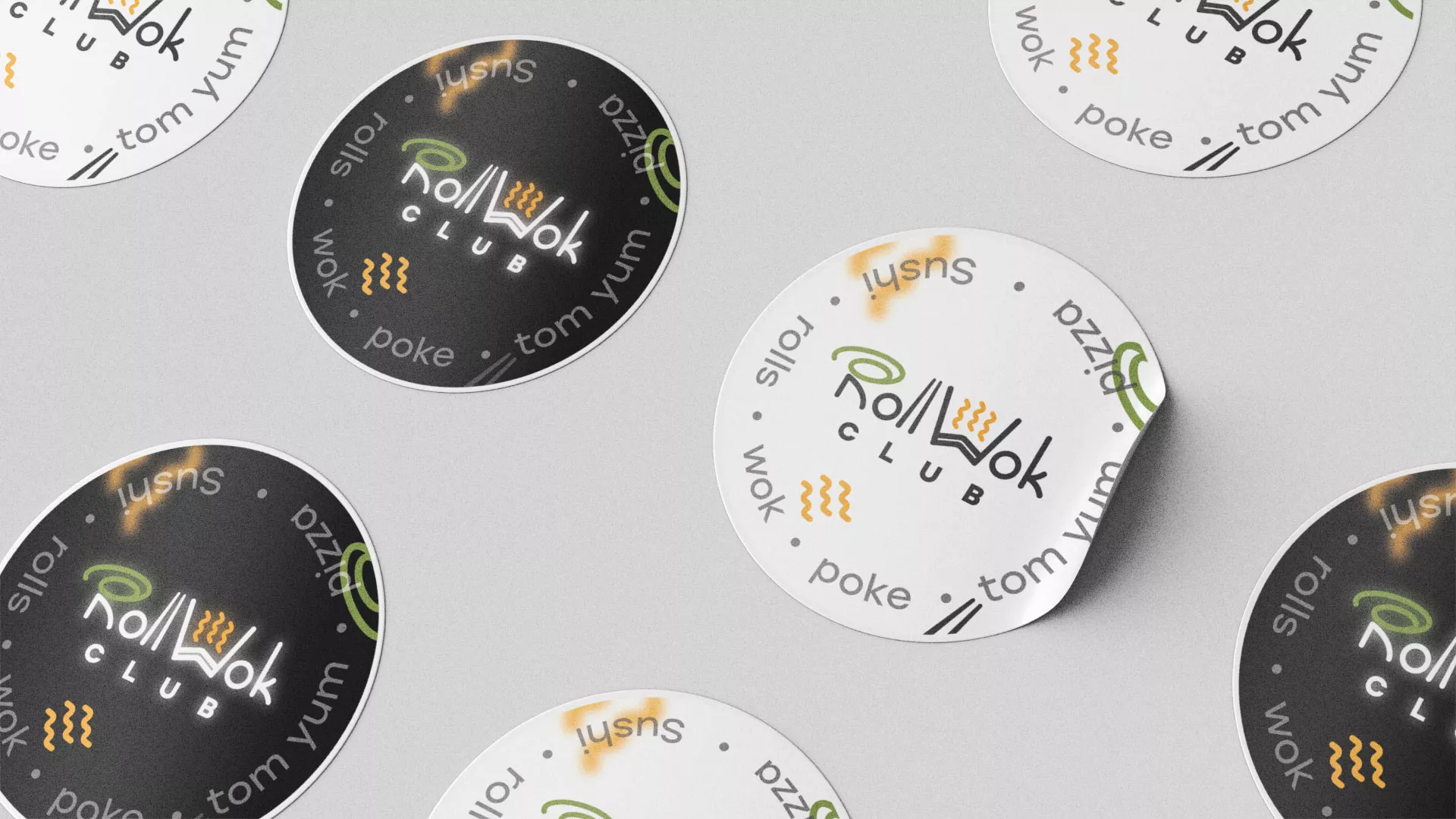 Разработка наклеек для суши-бара «Roll Wok Club» в Кедровом